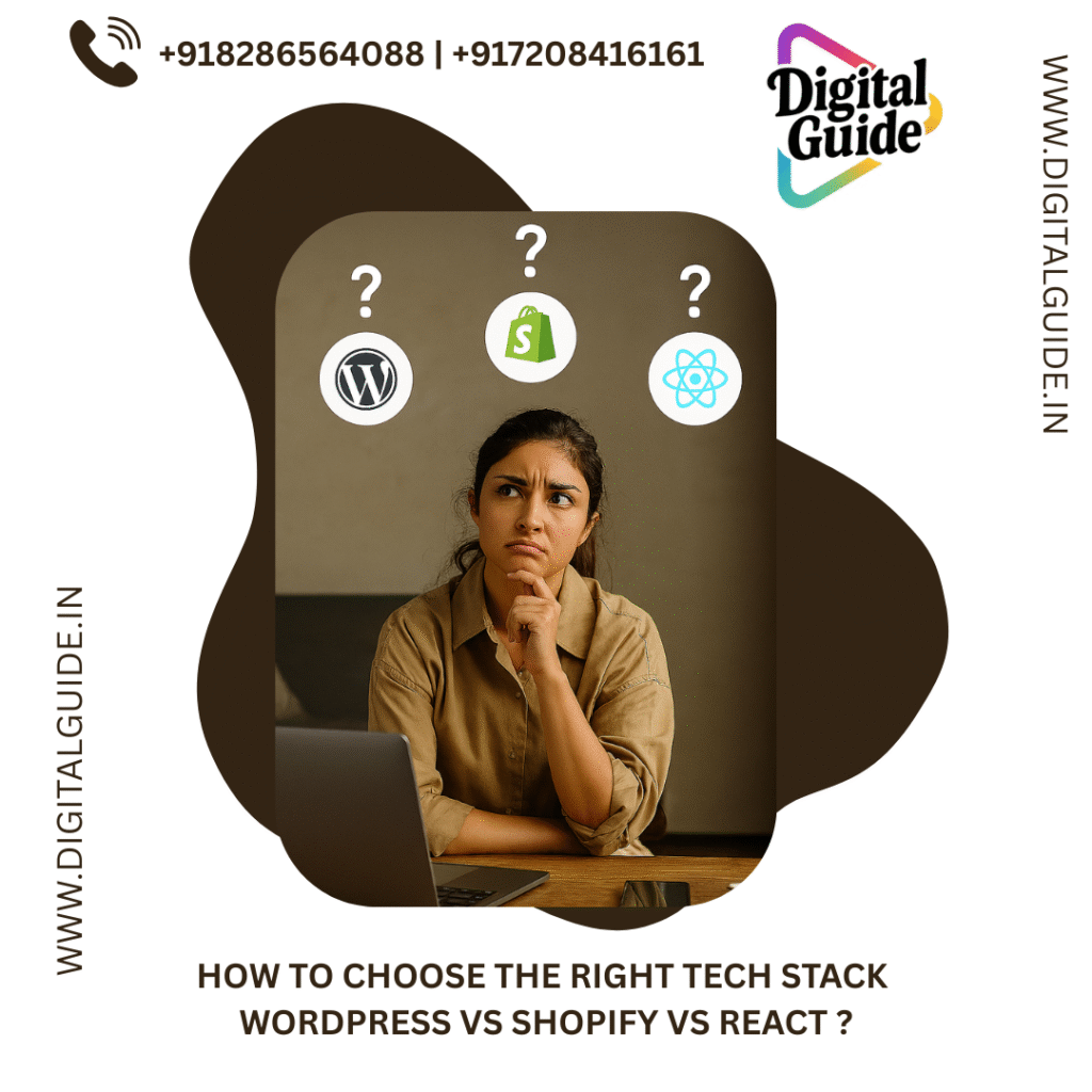 Website developers choosing between WordPress, Shopify, and React tech stacks